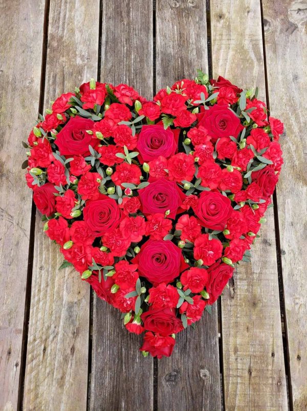 red rose carnation heart-funeral flowers-heart-flowers-florist-torbay