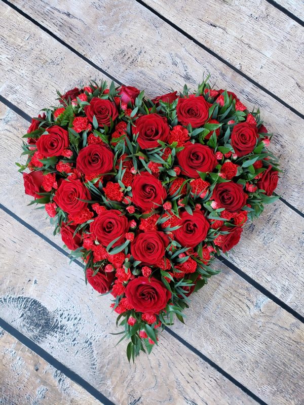 red rose and carnation heart-funeral heart design