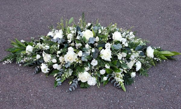 funeral flowers-white-double ended spray-coffin flowers