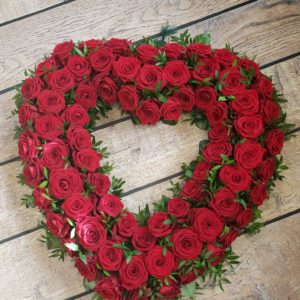 red rose-funeral red roses-open rose heart-funeral flowers