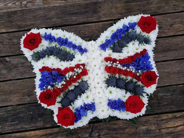 blue-red-white-butterfly-funeral flowers-florist-torbay