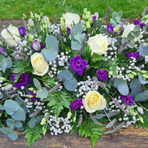 lavender love-funeral flowers-roses-lisianthus-gypsophila-lavender