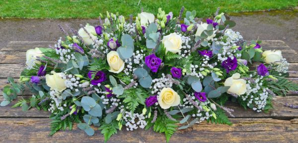 lavender love-funeral flowers-roses-lisianthus-gypsophila-lavender